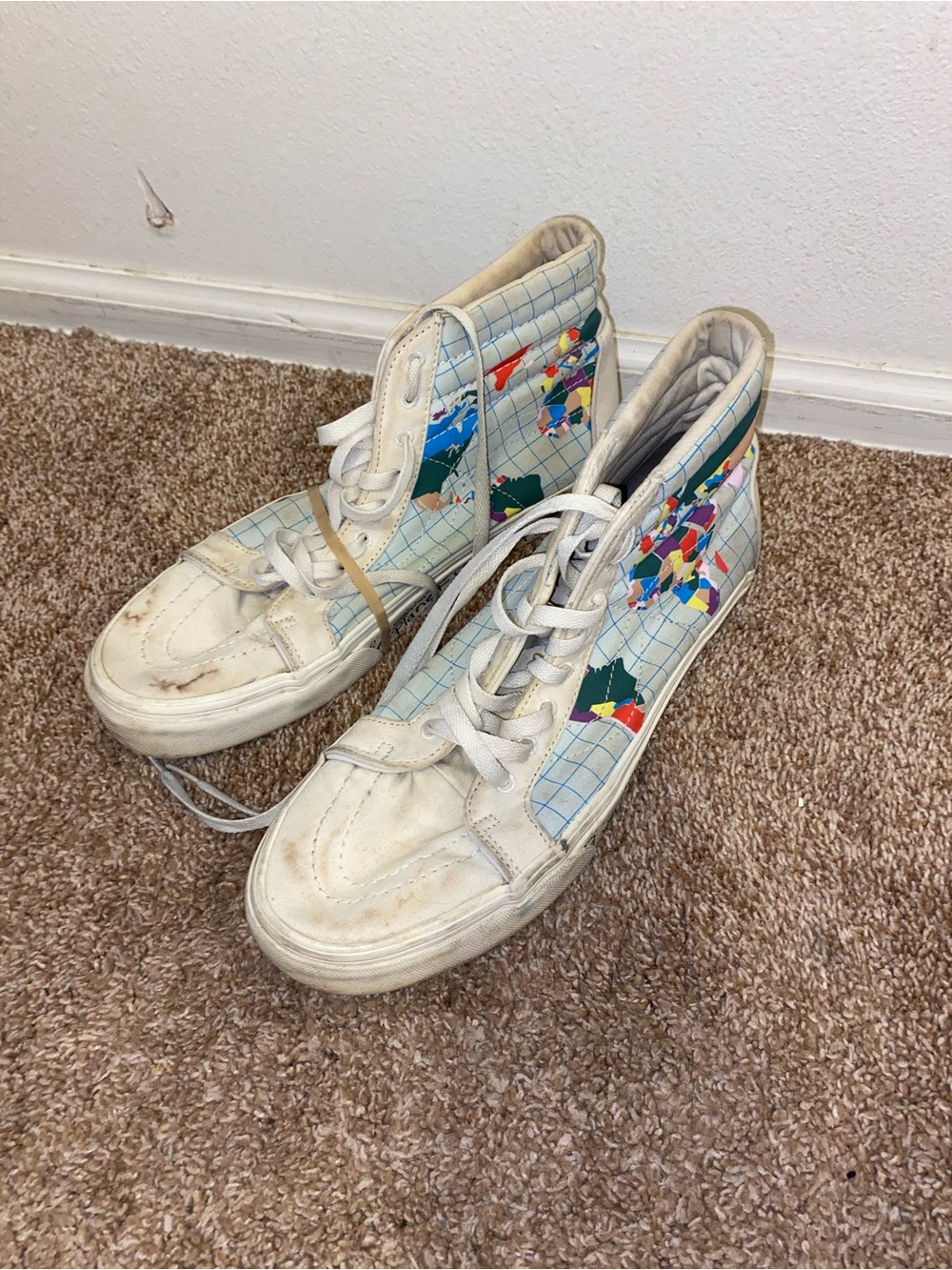 Vans White High-Top Sneakers with Multicolor Map Print